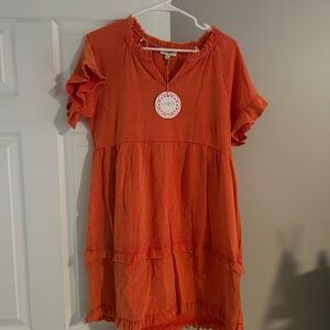 Women’s NWT S Umgee Orange V Neck Dress 100% Cotton